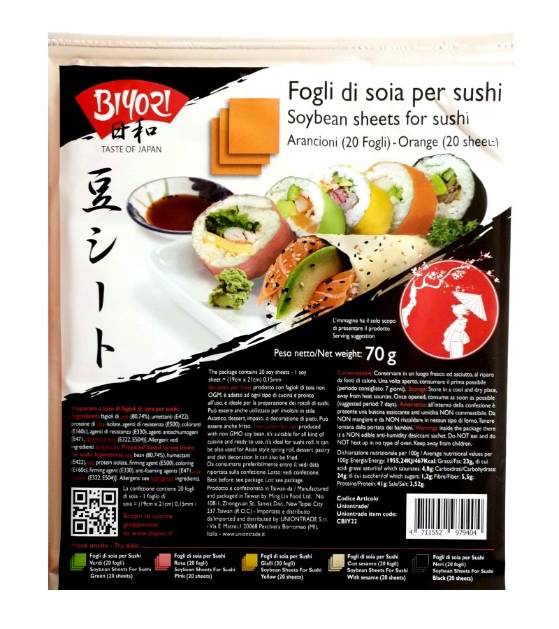 Fogli di soia arancioni per sushi - Biyori 70g. (20 fogli)